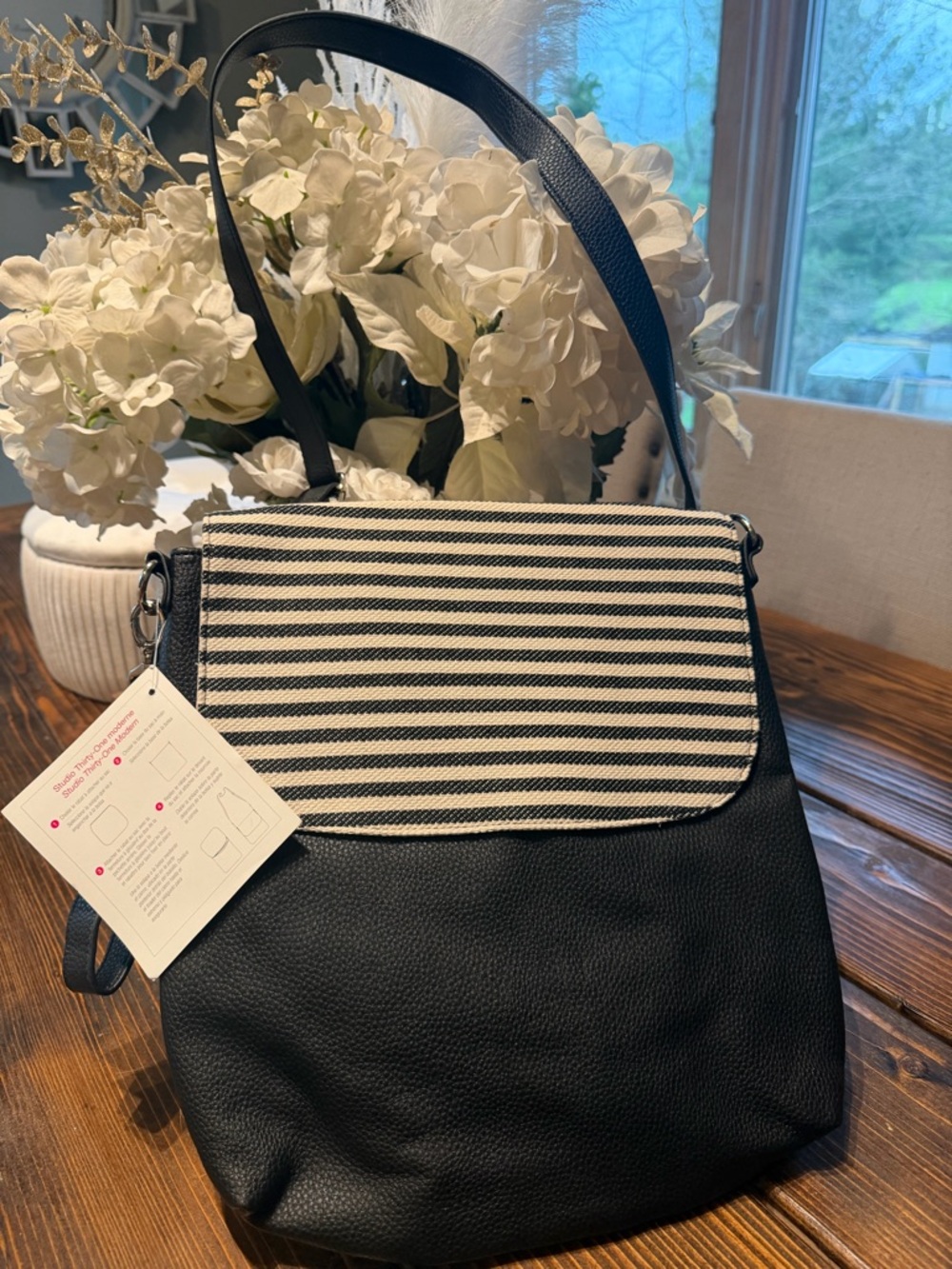 thirty-one studio modern bag new with tags Black and white strip flap NEW